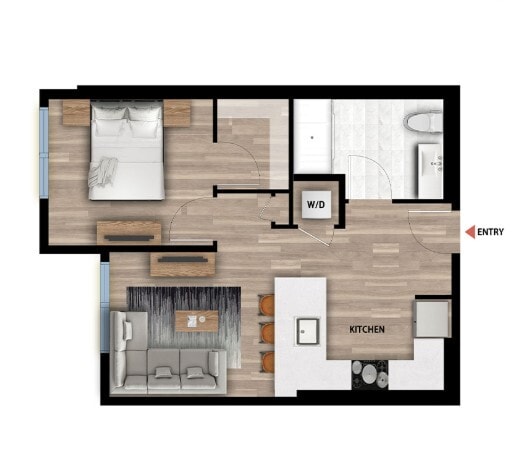 Floor Plan - A1-7 - 1 Bed 1 Bath