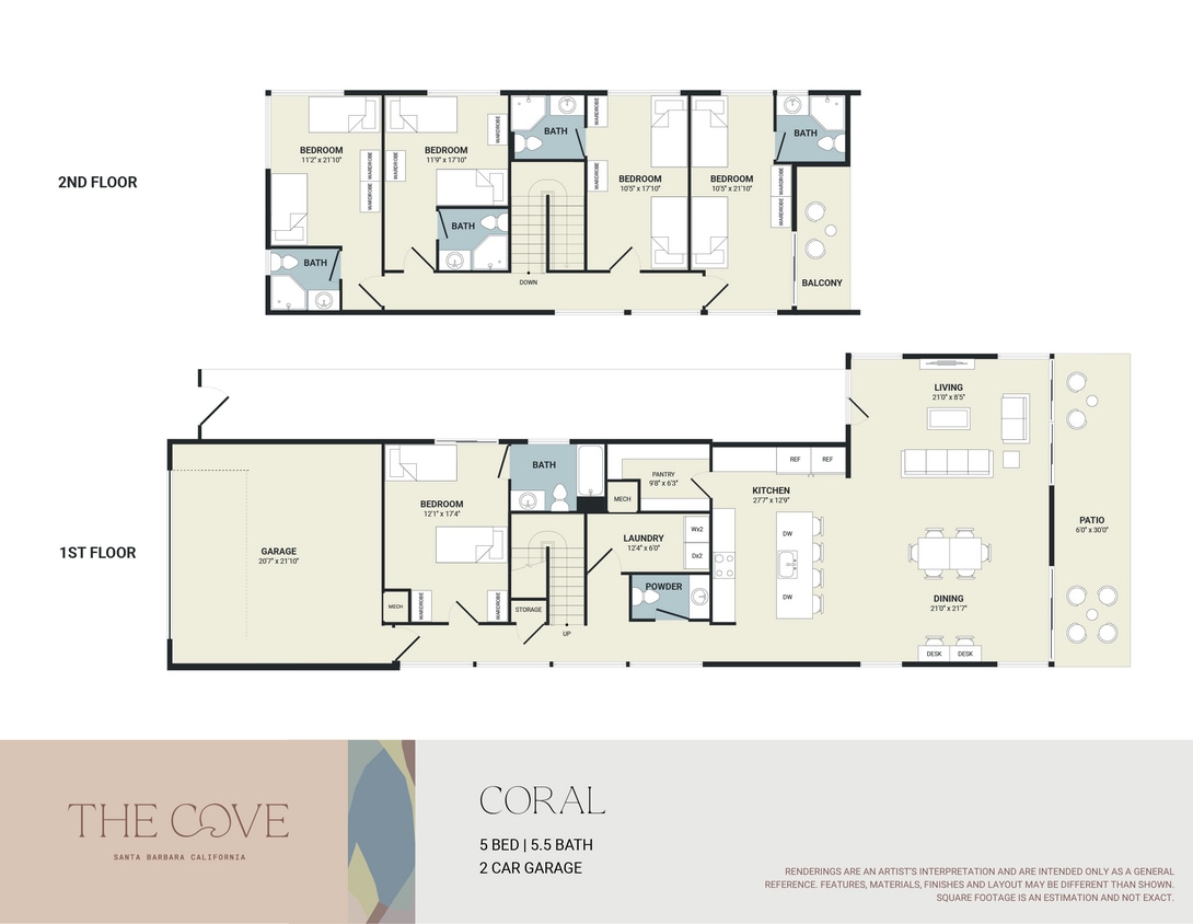 Coral 2D Floor Plan - 5BR/5.5BA - Coral