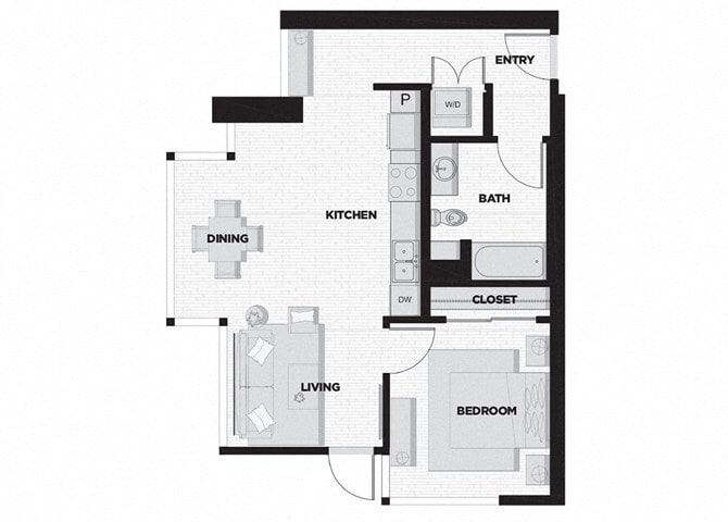 Floor Plan - 1 Bed - 1 Bath N1