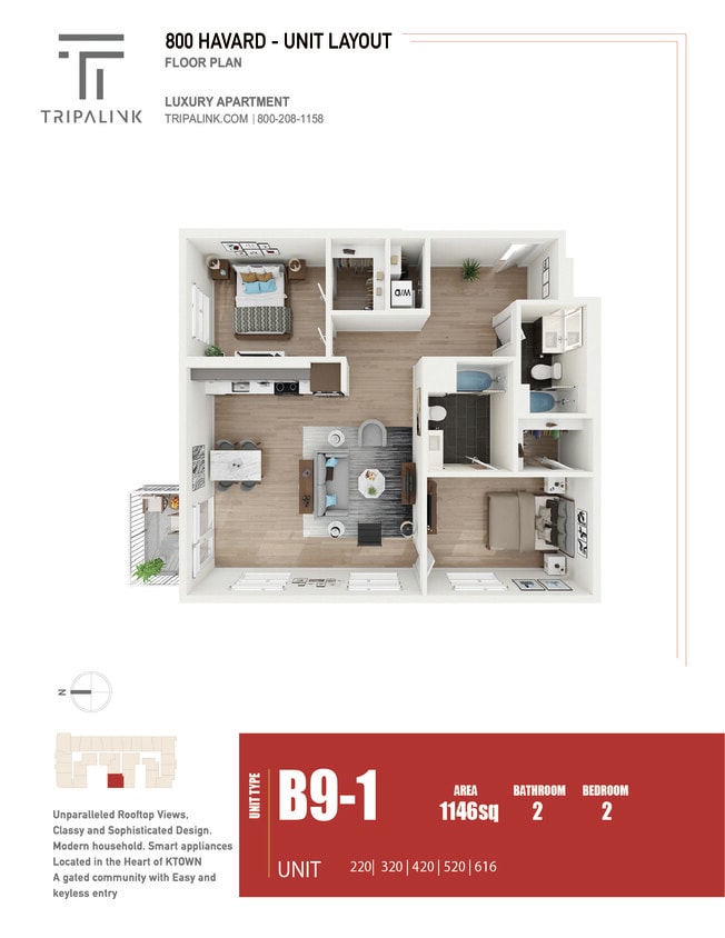 Floor Plan - 2 Bed 2 Bath - 1146 sqft