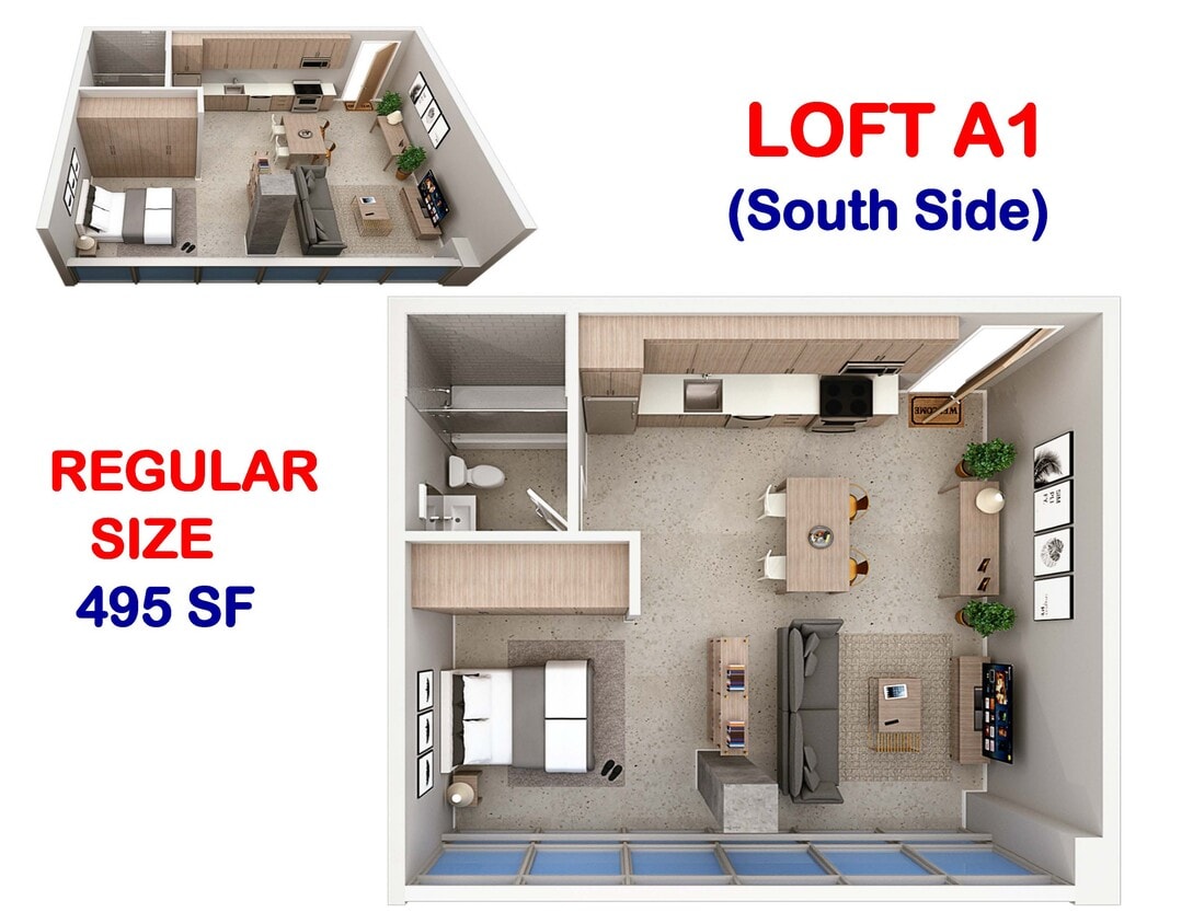 Floor Plan - Studio Loft A1 (South Side)