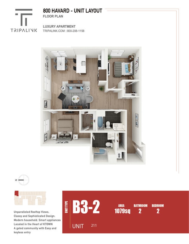 Floor Plan - 2 Bed 2 Bath - 1179 sqft