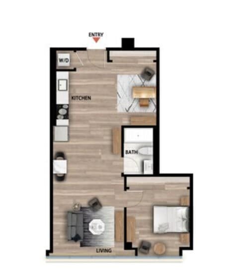 Floor Plan - 1 Bed 1 Bath +Den - 842 sqft