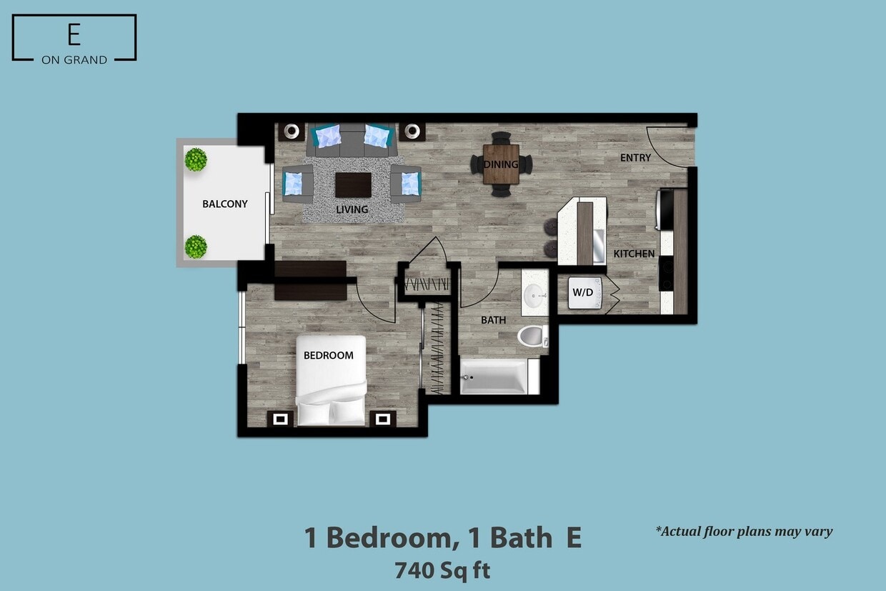 Floor Plan - 1 Bedroom, 1 Bath E