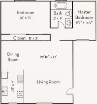 2BR/1BA - Two Bedroom One Bath