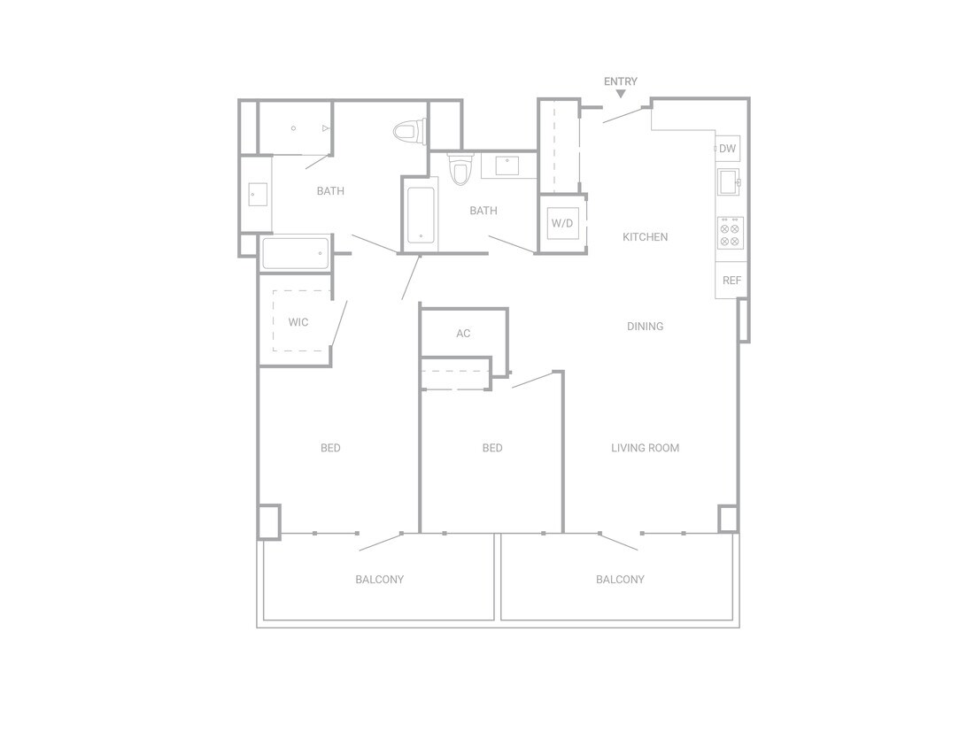 Floor Plan - 2 Bed 2 Bath - 1031 sqft