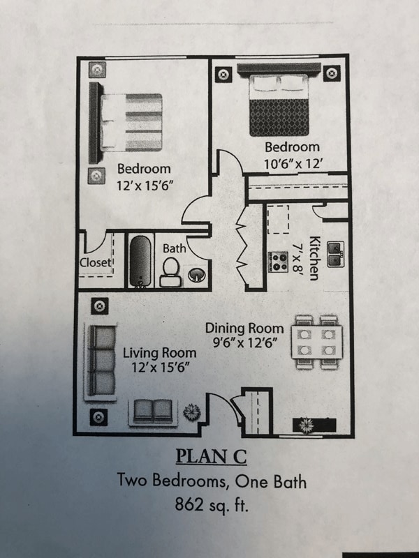 Floor Plan - 2 Bedroom 1 Bath