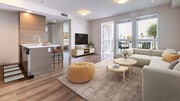 Living Room with Hard Surface Flooring - Next on Sixth Apartments