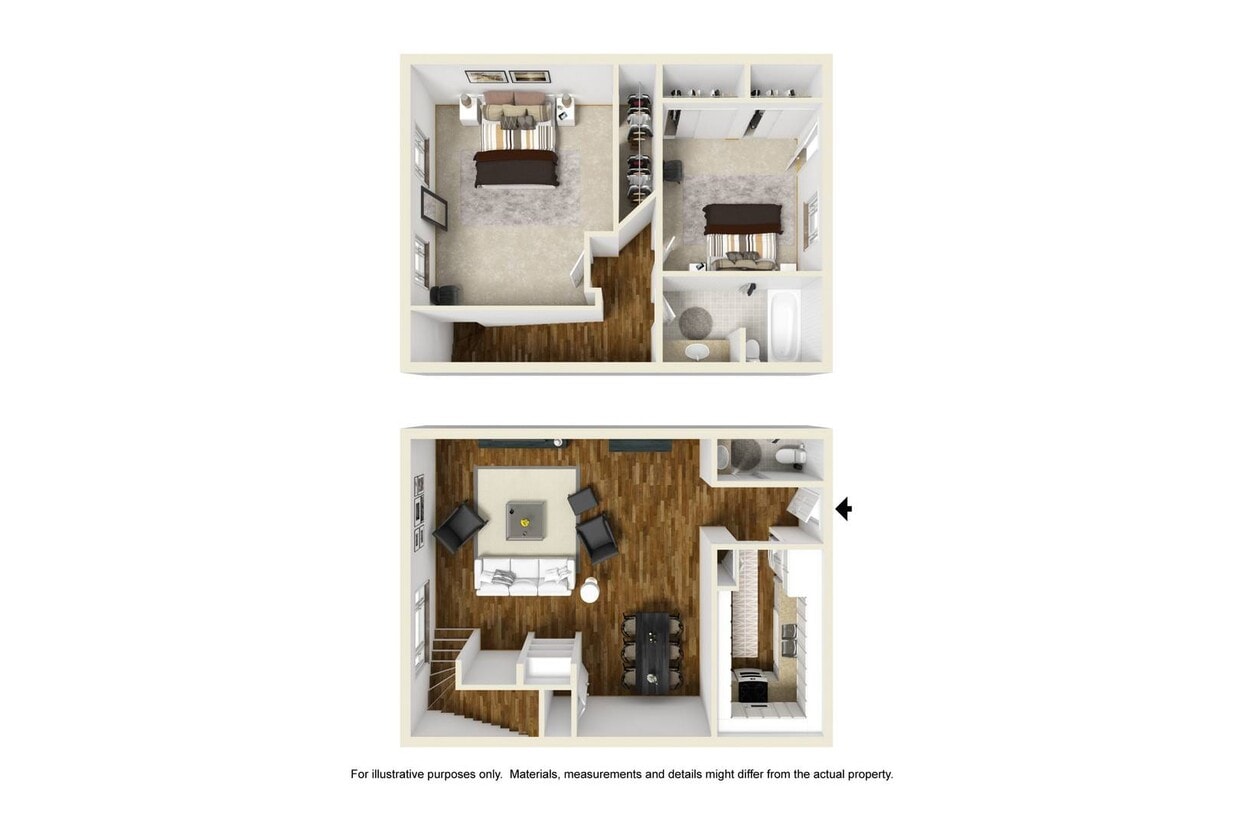 Floor Plan - 2 Bedroom, 1.5 Bath Townhouse