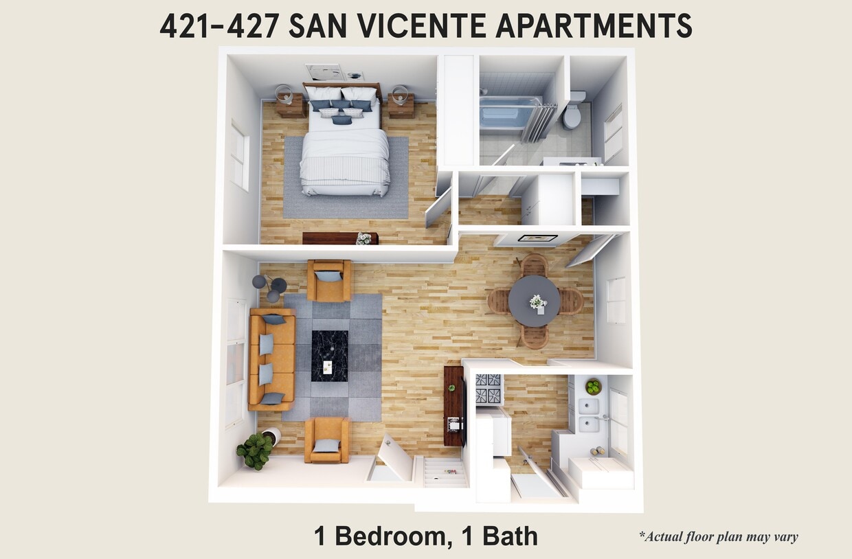 Floor Plan - 1 Bedroom, 1 Bath