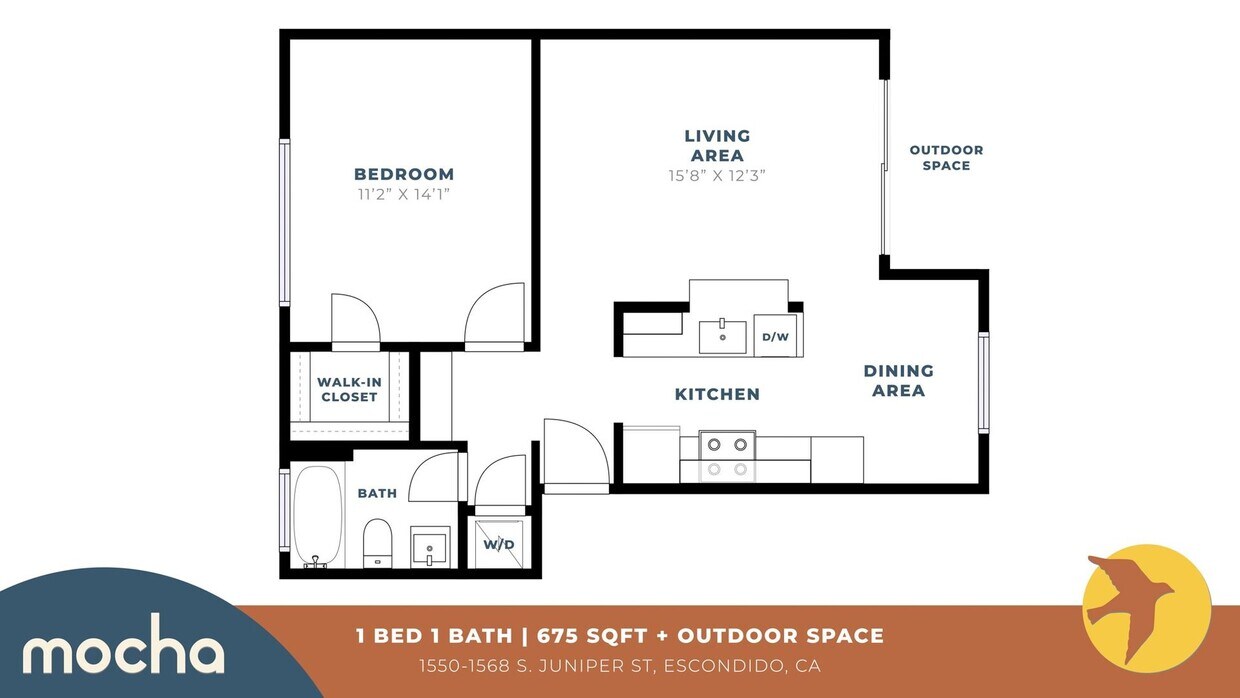 Floor Plan - 1 bed 1 bath 674sqft