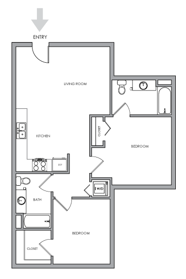 Two-Bedroom, Two-Bathroom 2D Floor Plan - 2X2 AB - 2X2 AB
