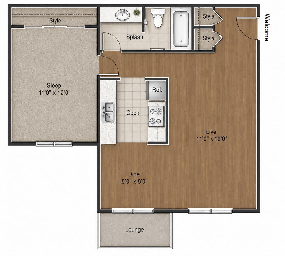 Floor Plan - 1 Bedroom 1 Bathroom