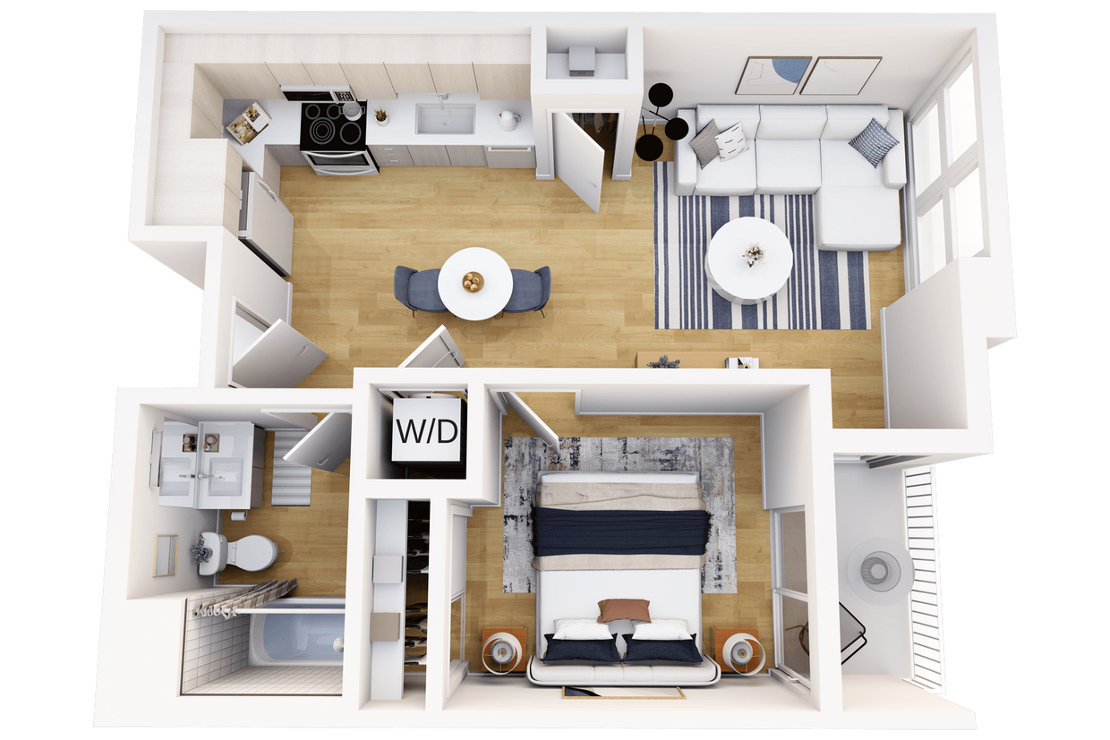 Floor Plan - 1 Bedroom, 1 Bath B