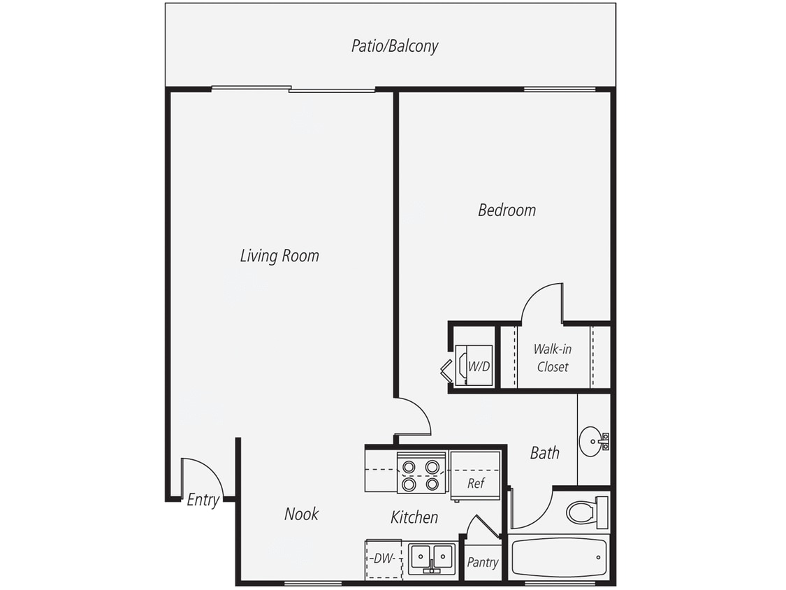 Floor Plan - 1 Bed, 1 Bath (726 Sq. Ft.)