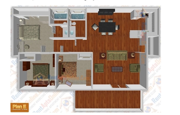 Plan E - 3 Bedroom 2 Bath