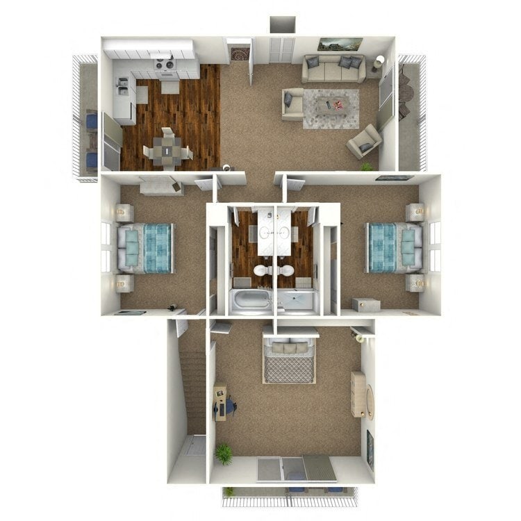 Floor Plan - 3 Bed 2 Bath Up