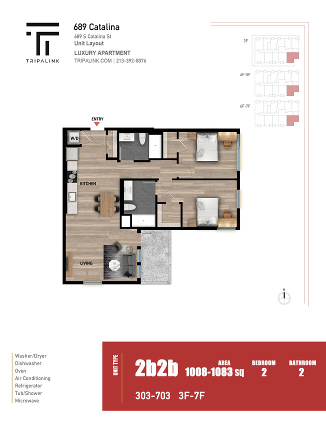 Floor Plan - 2 Bed 2 Bath - 1083 sqft
