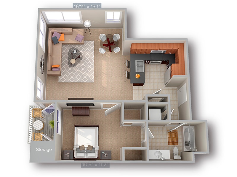 Floor Plan - 1 Bed 1 Bath 767