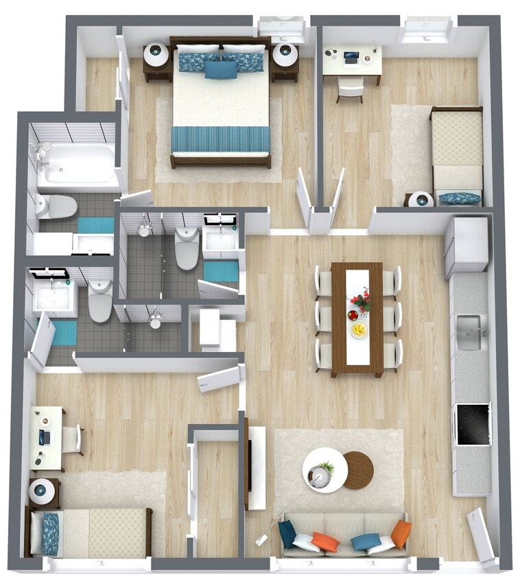 Floor Plan - 3 Bed | 3 Bath | E | Downstairs