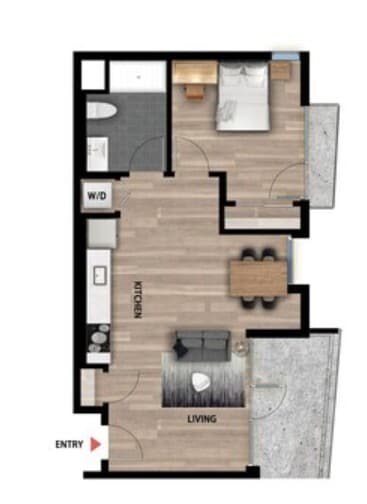 Floor Plan - 1 Bed 1 Bath - 673 sqft