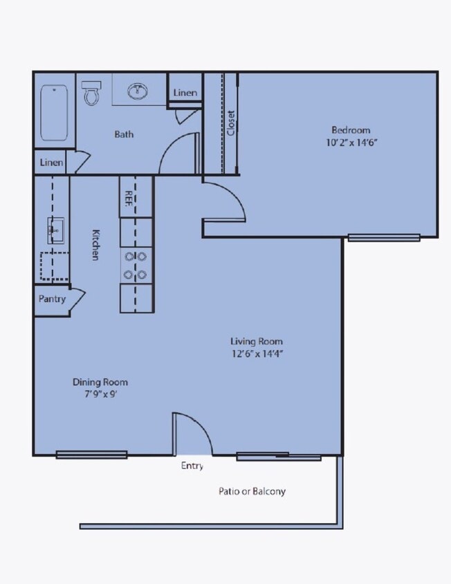 2D Rendering of a 1 Bed Floor Plan - 1x1
