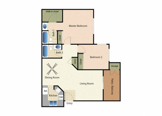 Floor Plan - 2 Bedrooms 2 Baths - 22A