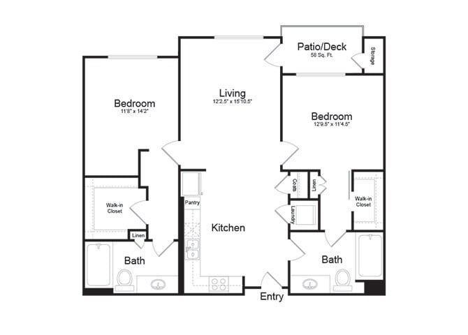 Mulholland 3 Floorplan - 2 BD + 2BA