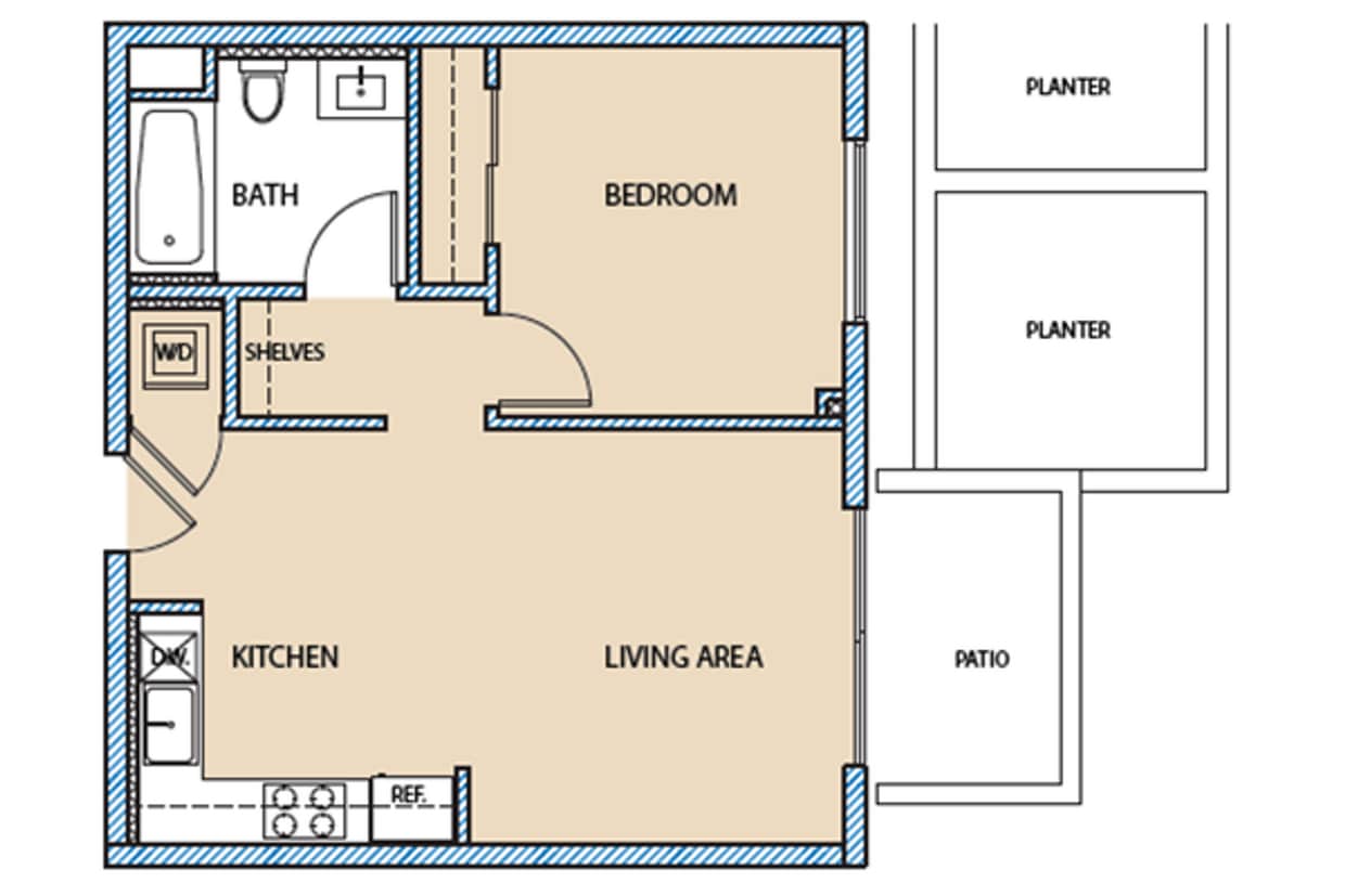 Floor Plan - 1 Bedroom Courtyard With Balcony