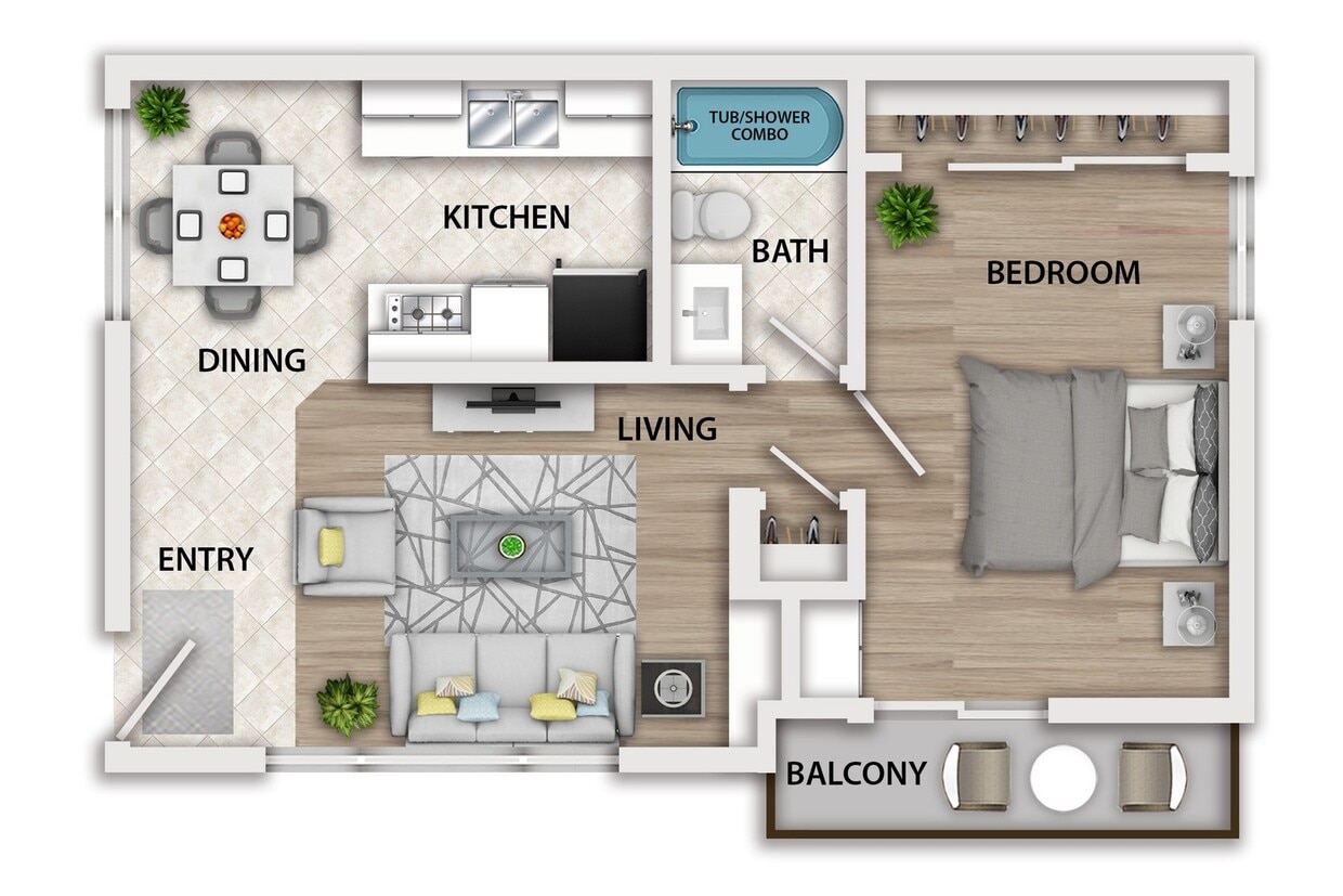 Floor Plan - 1 Bedroom, 1 Bath