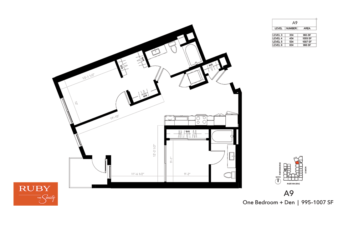 Floor Plan - One Bedroom + Den A9
