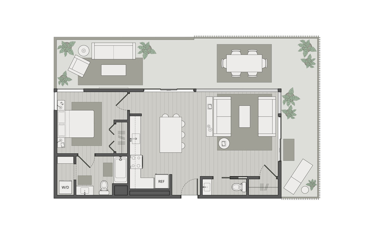 Floor Plan - One Bedroom, 1.5 Bath