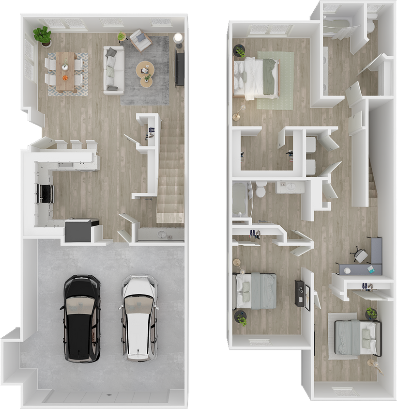 Floor Plan - Three Bed/ 2.5 Bath Townhome 