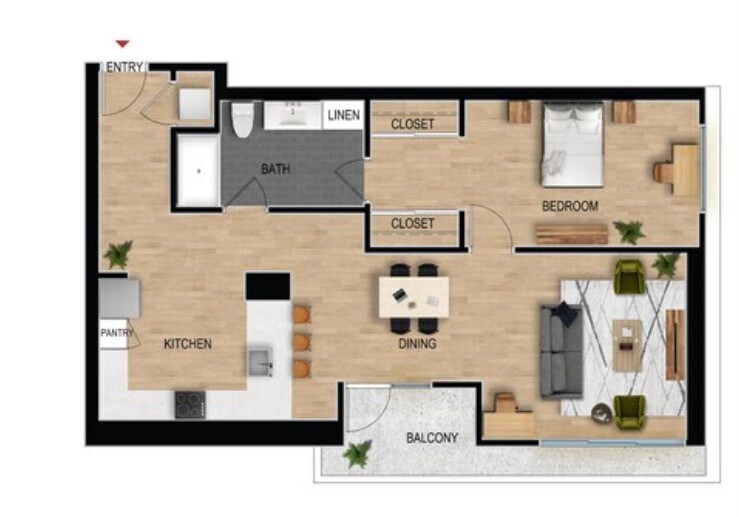 Floor Plan - 1 Bed 1 Bath - 1015 sqft