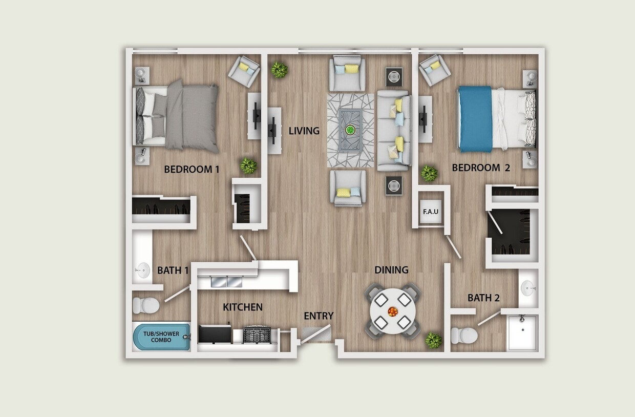 Floor Plan - 2 Bedroom, 2 Bath Contemporary