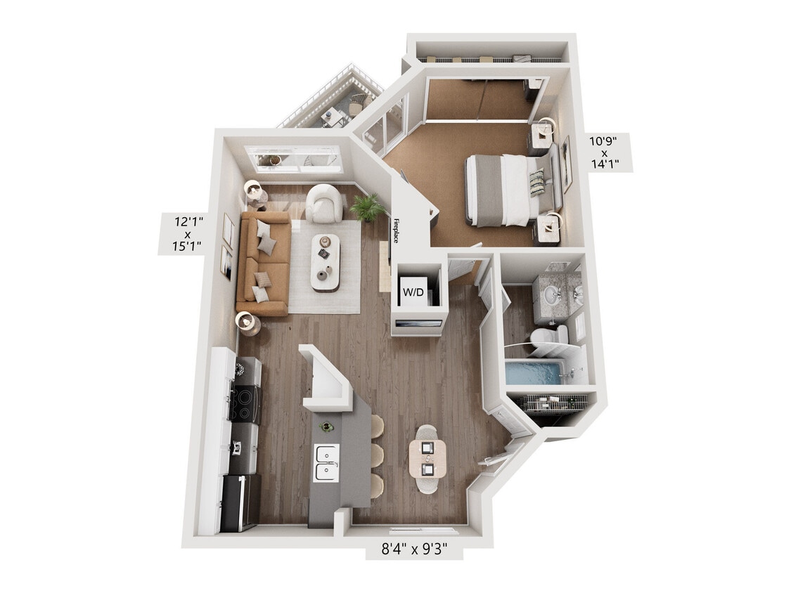 Floor Plan - 1 Bed, 1 Bath C