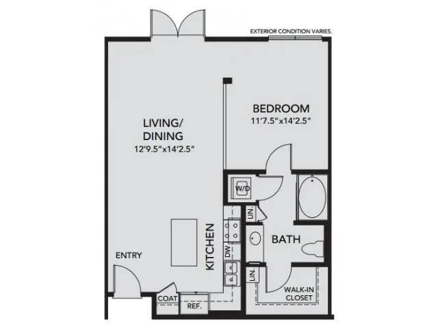 Floor Plan - A1 - 1 Bedroom, 1 Bath