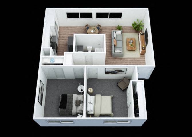 Floor Plan - 2 Bd, 1Ba Flat