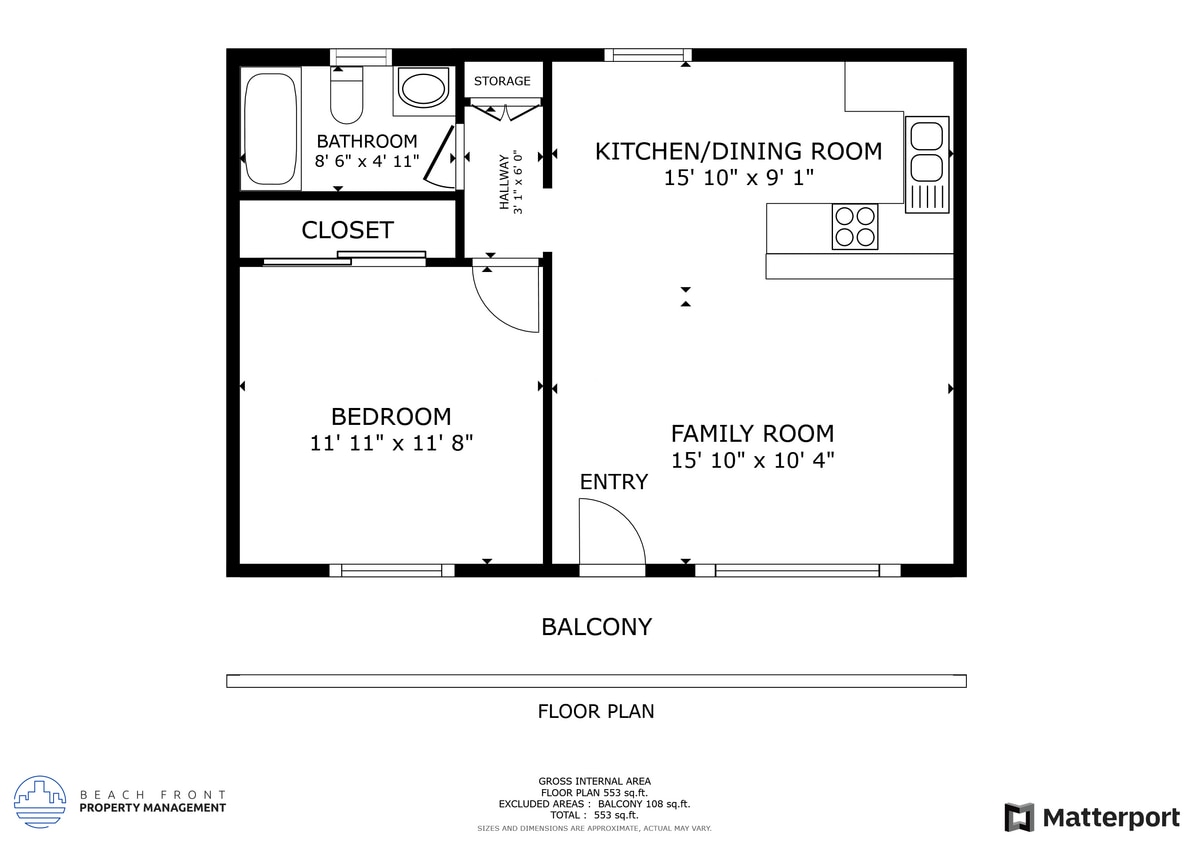 Floor Plan - 1 Bed x 1 Bath Renovated