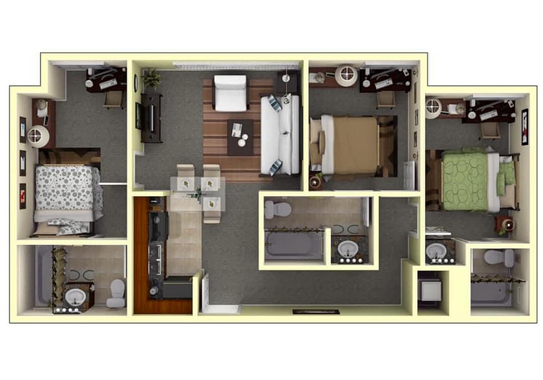 3x3 Galley - 3 Bed 3 Bath