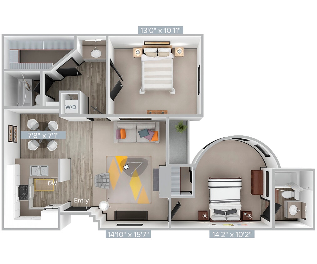 Floor Plan - D_2B2B_923SF_205-305-217-317-Standard