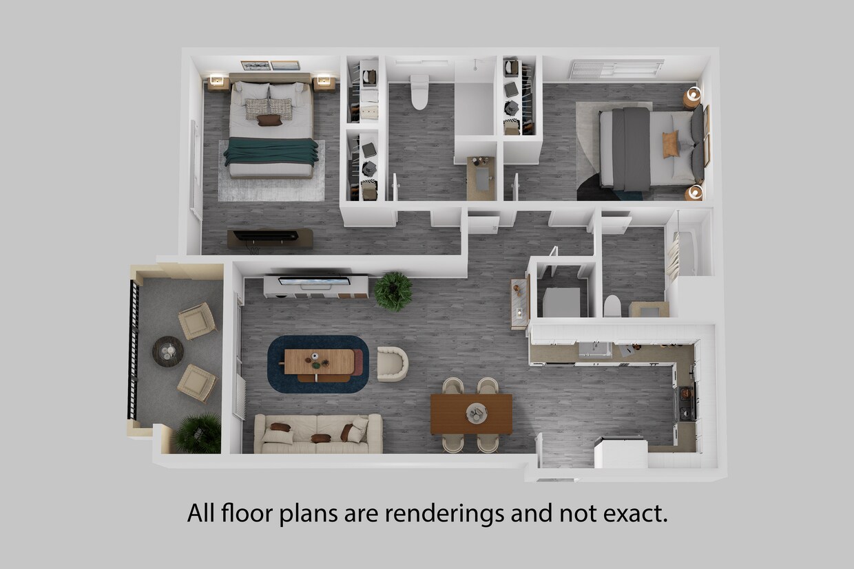Floor Plan - Two Bedroom + Two Bathroom 1060 sf