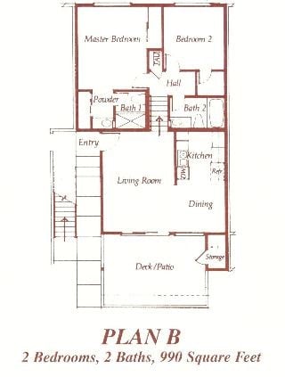 Floor Plan - 2 Bedroom 2 Bath Flat Downstairs