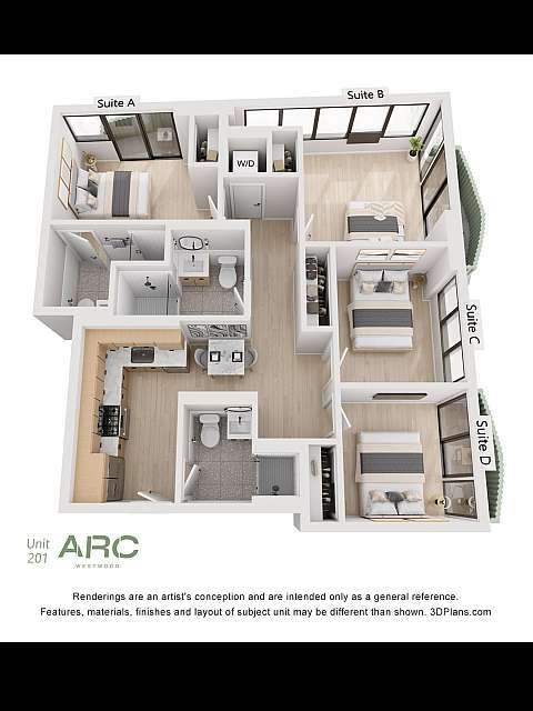 Unit 201 Floor Plan - Furnished Suite