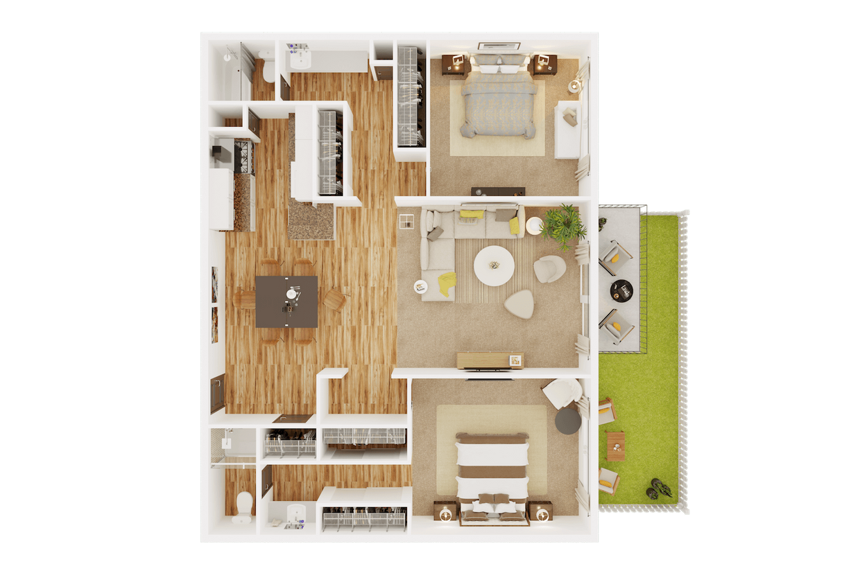Floor Plan - Two Bedroom and Two Bathroom