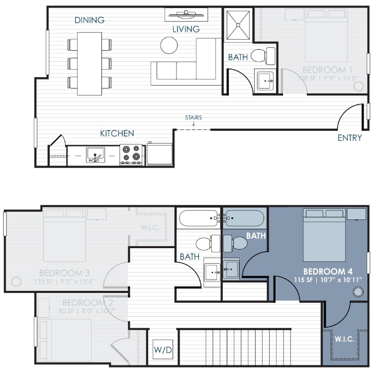 CoLiving_Suite_4BR_3BA_1461SF-Bedroom_4_332590.png - 4-Bedroom CoLiving Rowhome: Bedroom 4 & Private...