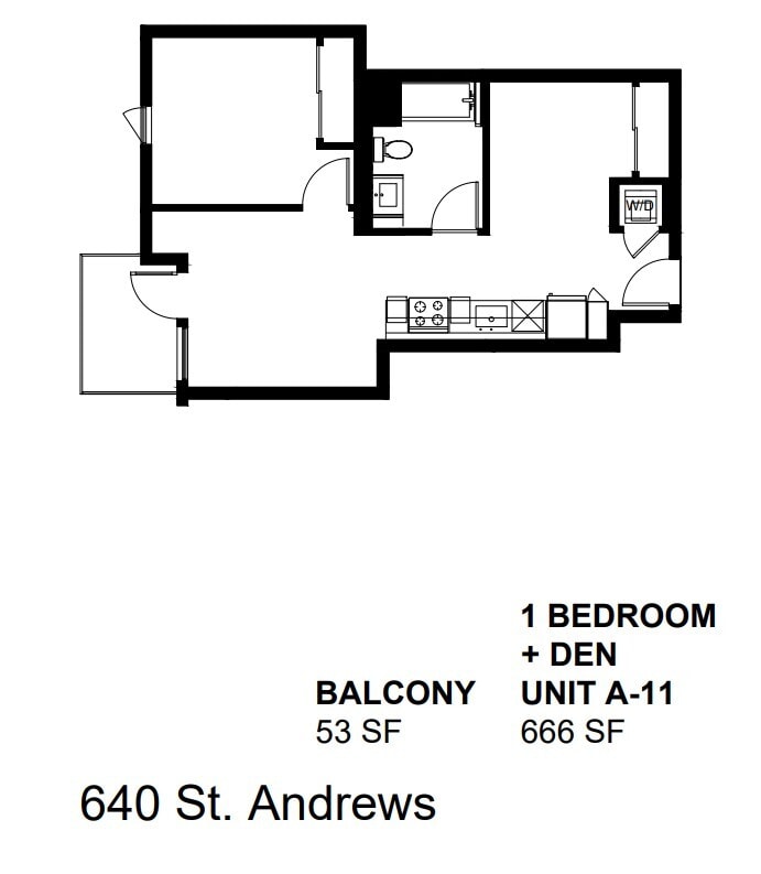 Floor Plan - A-11 - 1 BD + Den