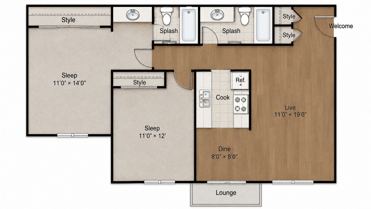 Floor Plan - 2 Bedroom 2 Bathroom