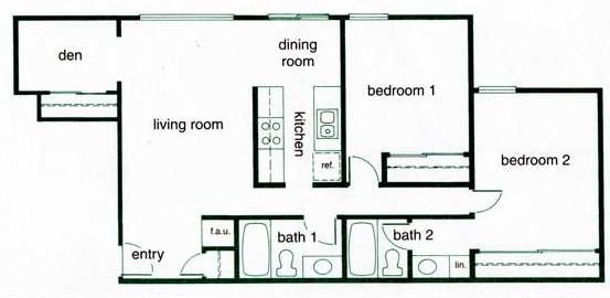 2BR/2BA - 2 Bedroom 2 Bath