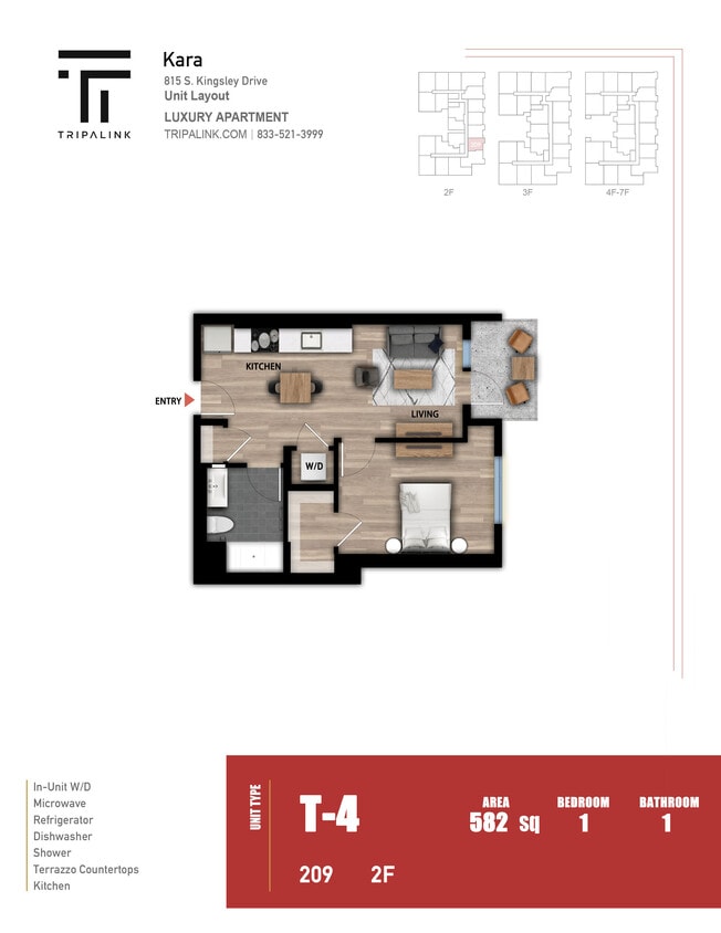 Floor Plan - 1 Bed 1 Bath - 582 sqft